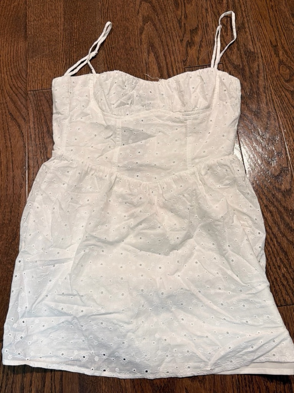 Princess Polly White Eyelet Spaghetti Strap Mini Dress